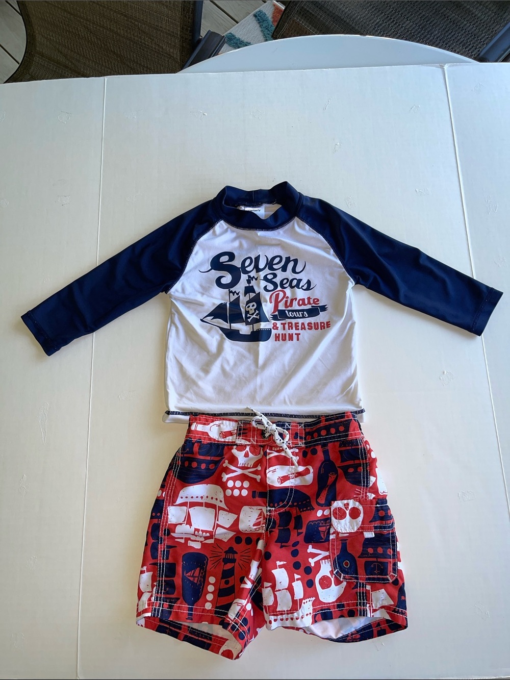 Carter's Navy & Red Pirate Rash Guard Set